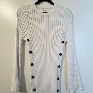 Maternity- Chic White Button-Accent Long Sleeve Top
